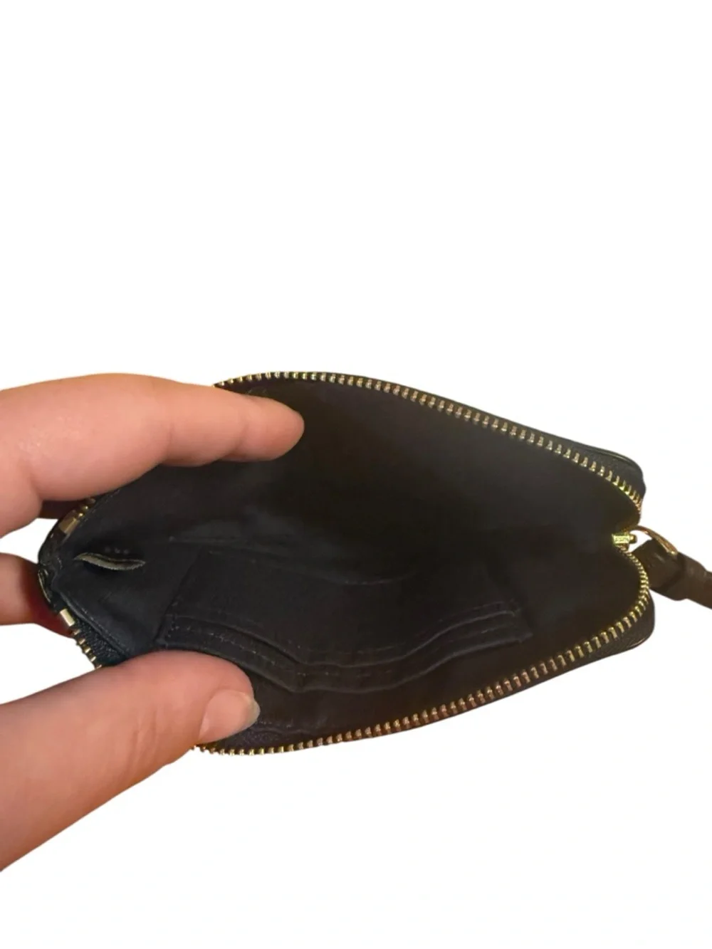 Coach dark Leather Wristlet with Gold Logo